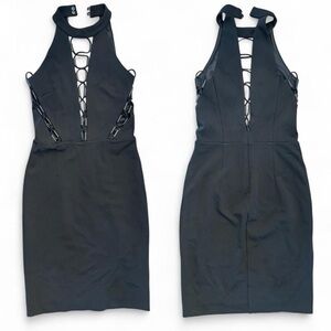 NWT bebe Lori Laceup Ponte Dress Black XS
